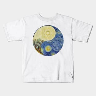 Vincent van Gogh Yin Yang | Starry Night and Enclosed Field with Rising Sun Kids T-Shirt